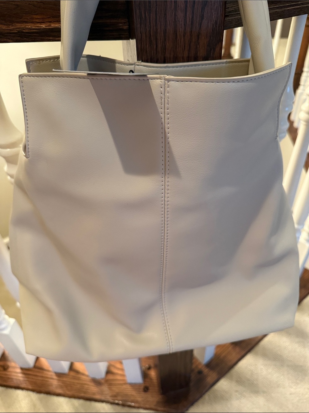 BCBG Women's Cream Tote Bag - Minimal Leather Shoulder Bag